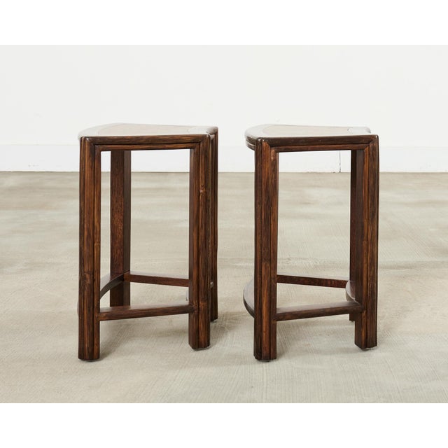 Late 20th Century Pair of McGuire Midcentury Oak Demilune Stools For Sale - Image 5 of 12