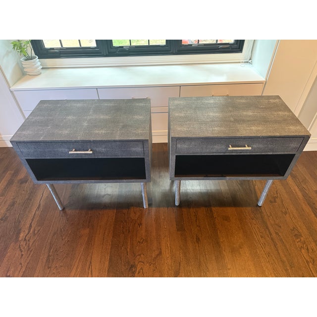 Contemporary Made Goods Dario Faux Shagreen Nightstands (Pair), Attributed For Sale - Image 3 of 16