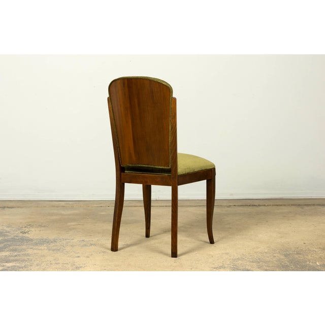 Set of Six 1930s French Art Deco Maple Dining Chairs in Olive Green Velvet For Sale - Image 11 of 18