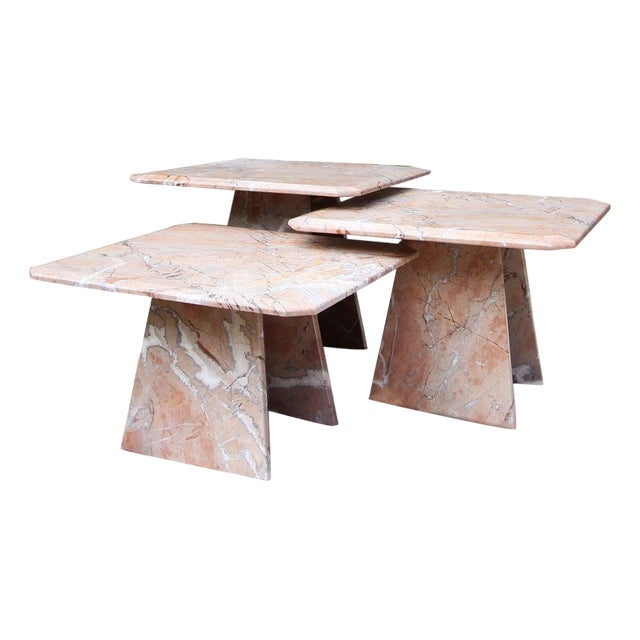 Vintage Italian Pink Marble Nesting Tables, 1980s, Set of 3 For Sale