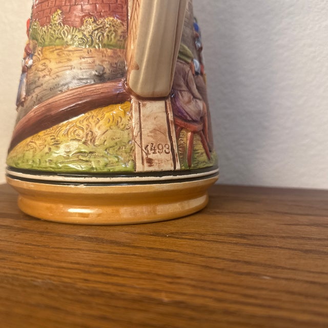 Tan Mid 20 Century Expressionism Mid-Century German Relief-Molded Ceramic Beer Pitcher For Sale - Image 8 of 12