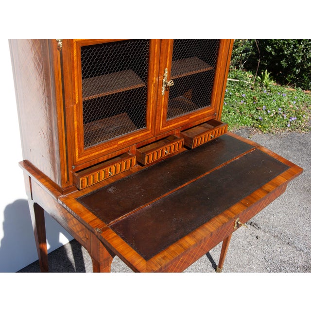Brown Antique French Louis XVI Desk Cabinet Fine Kingwood Parquetry For Sale - Image 8 of 9