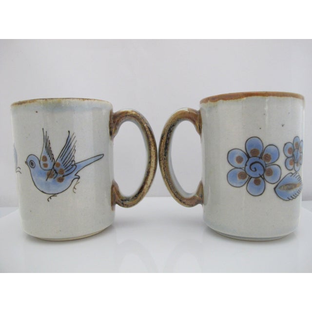 Ken Edwards El Palomar Blue Bird Flowers Mexican Tonala Folk Art Coffee Cup Pair For Sale In Portland, OR - Image 6 of 14
