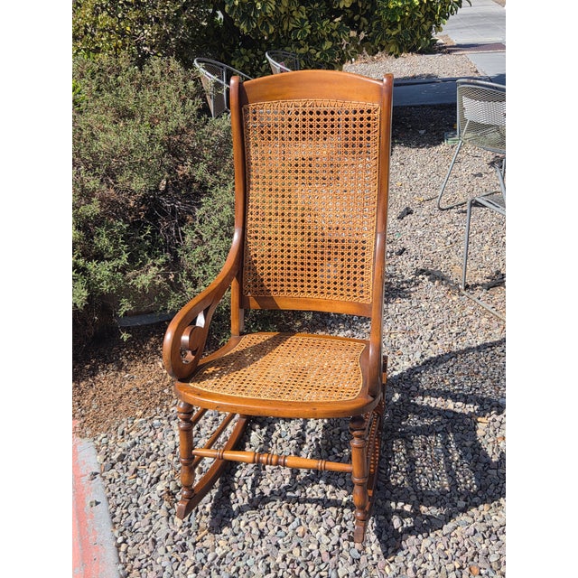 Antique 1870s Cherry Lincoln Rocking Chair Cane Seat & Back | Chairish