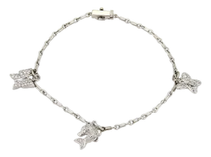 Platinum & Diamond Triple Charm Double Chain Link Bracelet