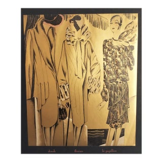 Matted Art Deco Fashion Pochoir on Gilded Paper With Documentation For Sale