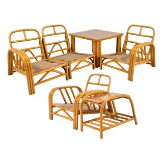 Six Piece Ficks Reed Rattan Group: Sofa, Lounge, Side Table & Corner Table For Sale