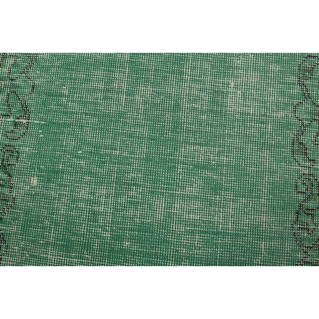Tabriz Runner 1’11” X 10’9” Green Wool Vintage Overdyed Hand-Knotted Rug For Sale - Image 4 of 12
