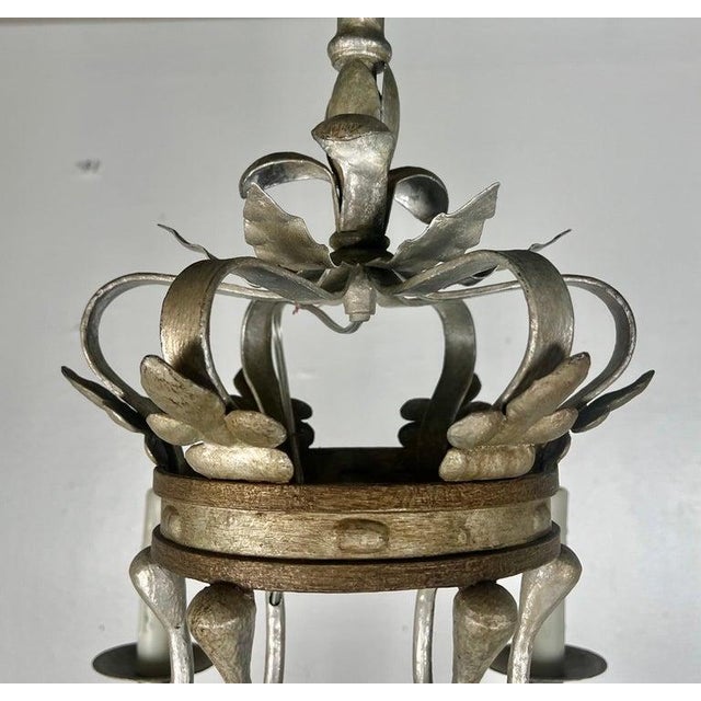 1930s Monumental Two-Tiered 12-Light Silvered Chandelier W/ Crown For Sale In Los Angeles - Image 6 of 16