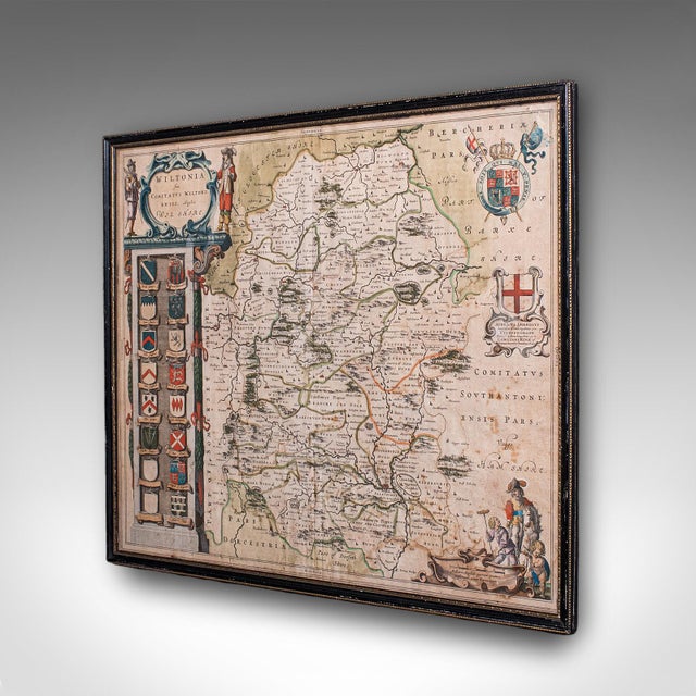 Jacobean Antique Wiltshire County Map, Dutch, Framed Cartography, Latin, Blaeu, c.1650 For Sale - Image 3 of 12