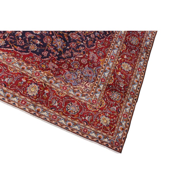 Textile Vintage Handmade Blue Wool Rug With Medallion For Sale - Image 7 of 8