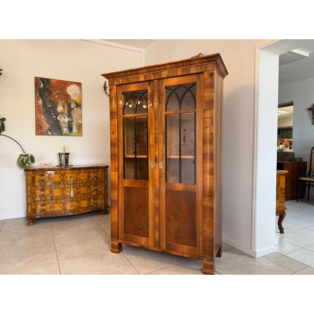 Brown Antique Biedermeier Display Cabinet in Walnut For Sale - Image 8 of 15