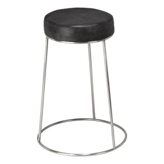 Henry Round Leather Counter Stool, Charcoal For Sale