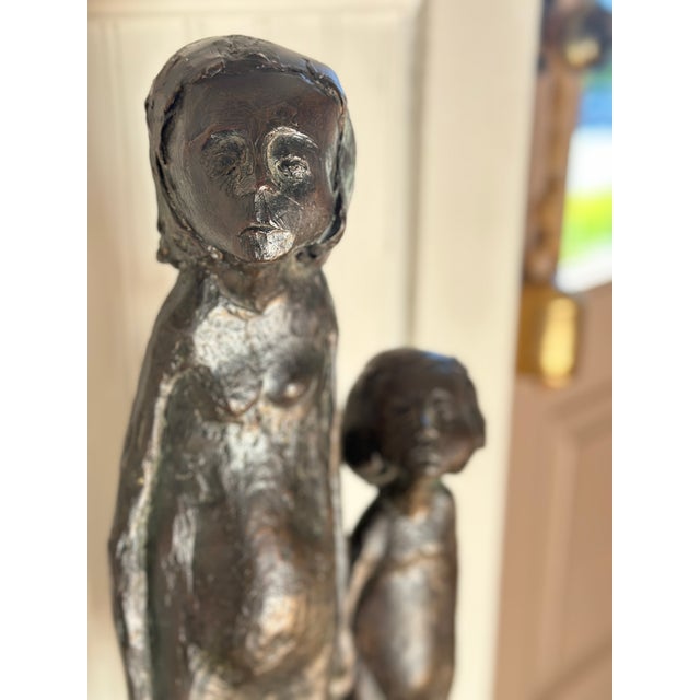 Wood Mid-Century Modern Bronze Sculpture of a Mother and Child by Harry Geffert For Sale - Image 7 of 10