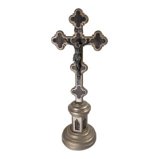 Early 20th Century Continental European Gothic Revival Metal Crucifix For Sale