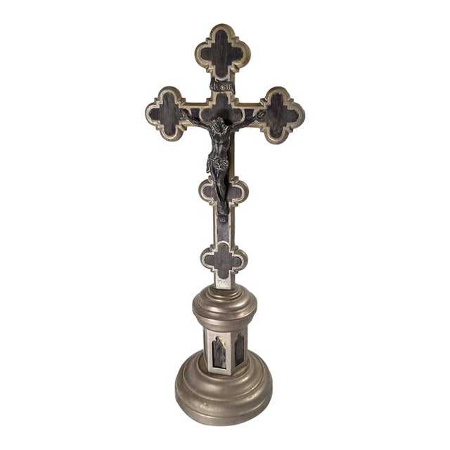 Early 20th Century Continental European Gothic Revival Metal Crucifix For Sale
