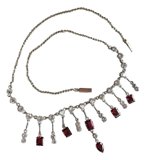 1910s Antique Silver Gilt Zircon Garnet Necklace