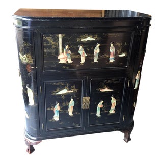 1950s Vintage Chinoiserie Bar Cabinet For Sale