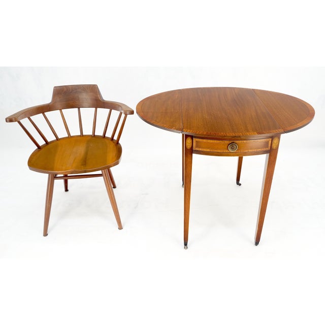 Mid-Century Modern Charak Banded Mahogany Hand Made Pembroke Drop Leaf Side End Lamp Table For Sale - Image 3 of 12