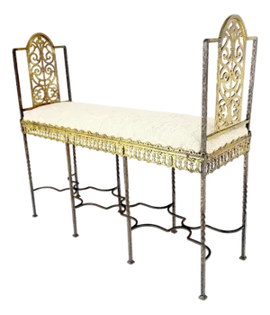Antique Solid Brass & Steel Fine Gothic Style Compact Decorative Window Bench