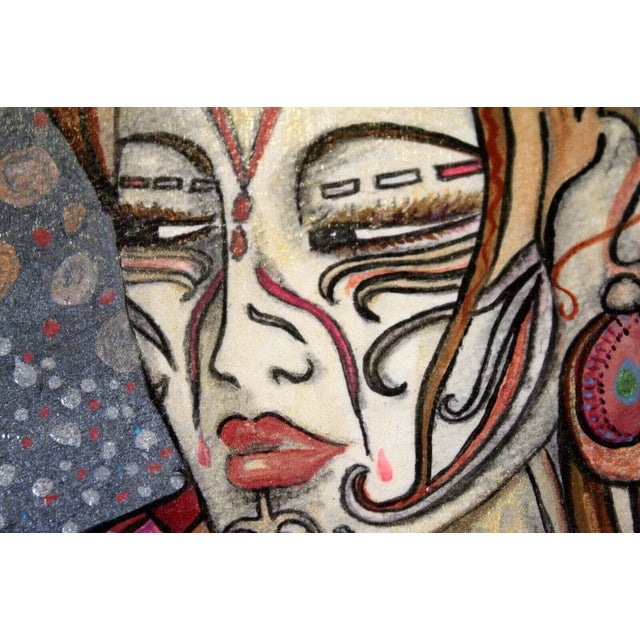 J Renwick Signed Acrylic Painting on Canvas Art Nouveau Female Figure Framed For Sale In Detroit - Image 6 of 12