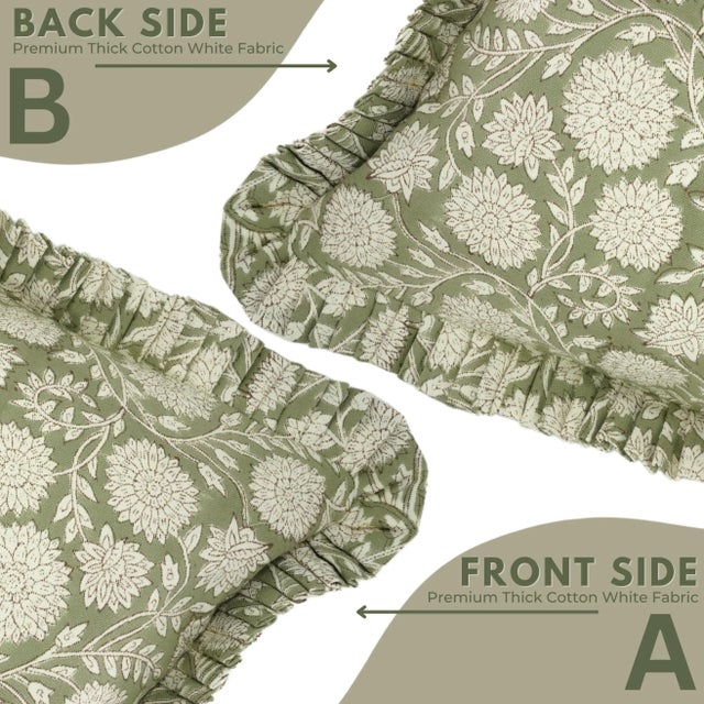 Not Yet Made - Made To Order Fabdivine Indian Block Print Frill Cushion Cover Green 24x24 Inch Thick Cotton White- Rajat For Sale - Image 5 of 5