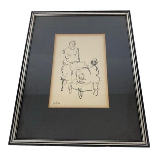 Mid 20th Century Vintage Jacob Glushakow Pen Ink Family Drawing Baltimore Maryland Artist Framed For Sale