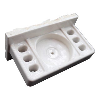 Vintage White Recessed Bathroom Toothbrush & Cup Holder For Sale