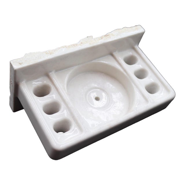 Vintage White Recessed Bathroom Toothbrush & Cup Holder For Sale