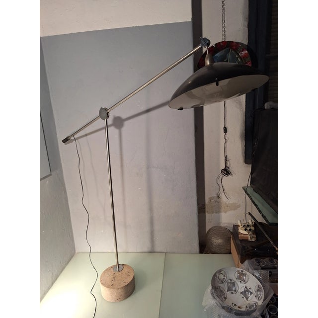 Large Floor Lamp in Chromed Metal with Black Acrylic Glass Lampshade and Travertine Base, 1960s For Sale - Image 9 of 18