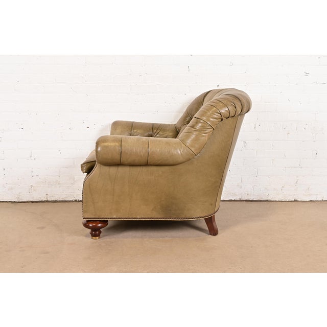 Baker Furniture Stately Homes Collection Late Victorian Tufted Leather Club Chair For Sale - Image 10 of 13