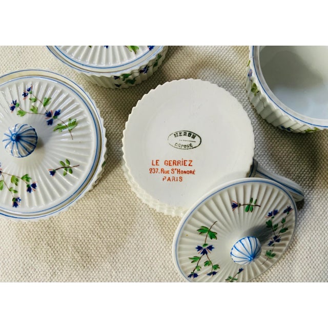 1930s French Art Deco Pot De Crème Set of 4 - Hand-Painted Porcelain With Lids, Diplomat's Estate For Sale - Image 13 of 18