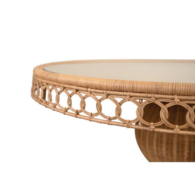 Not Yet Made - Made To Order Matthew Izzo Home Gabrielle 60" Woven Rattan Pedestal Dining Table With Glass Top For Sale - Image 5 of 8