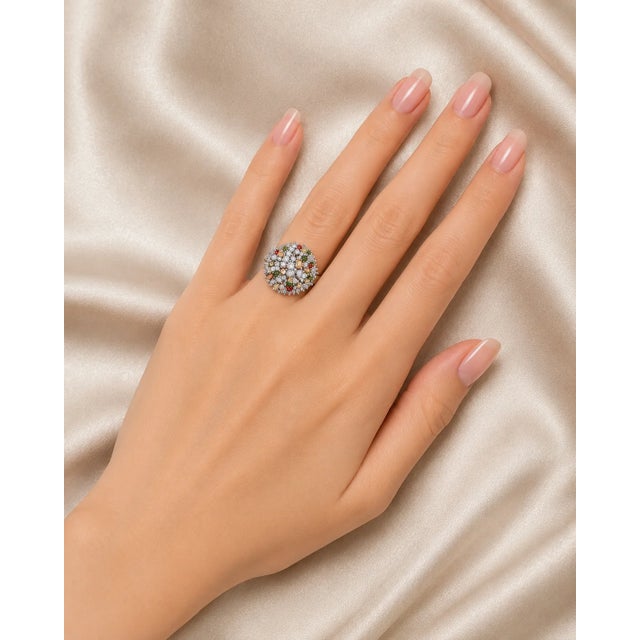 Modern Late 20th Century Size 7.5 18K White Gold Fancy Color Diamond Designer Cascade Ring For Sale - Image 3 of 3