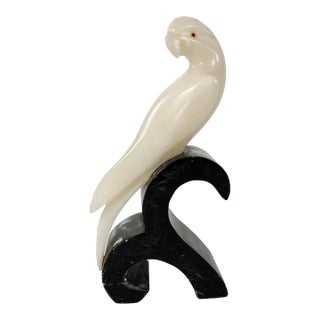 Vintage Italian Alabaster Parrot on Marble Perch For Sale