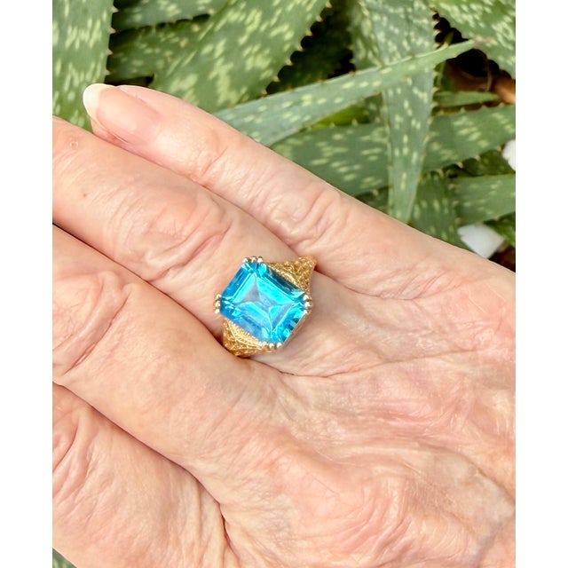 Blue Topaz 14k Yellow Gold Ring For Sale - Image 9 of 9
