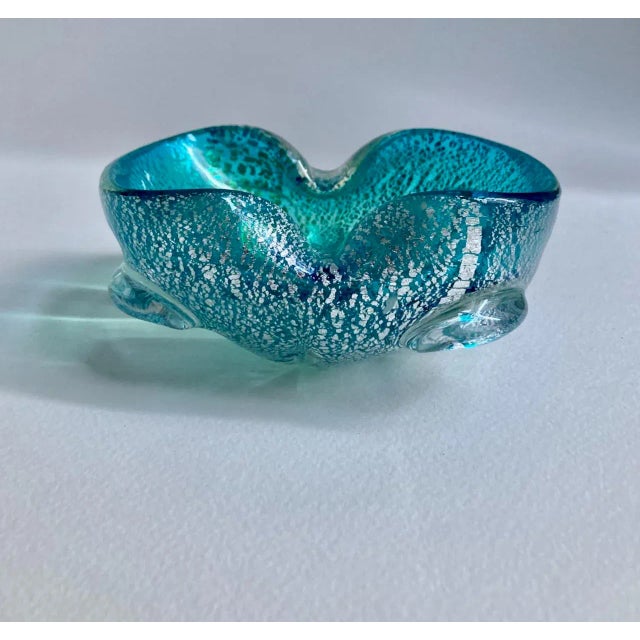 Mid 20th Century Italian Mid Century Seguso Murano Attributed Turquoise & Silver Averturine Dish For Sale - Image 5 of 17