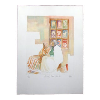 William Papas "Jewelry Sellers, Santa Fe" Signed Numbered Hand Colored Etching For Sale