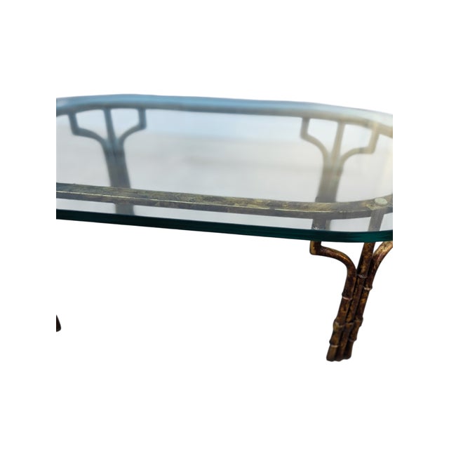 1970s Vintage Metal Faux Bamboo Italian Regency Coffee Table Gold Gilt Maison Style For Sale - Image 5 of 18