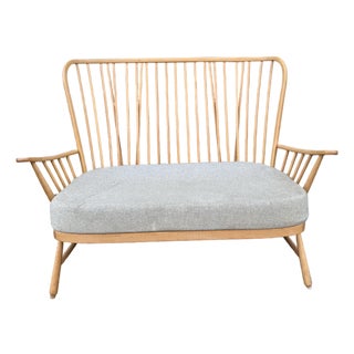 Mid Century Modern English Ercol Rare Evergreen High Back Settee For Sale