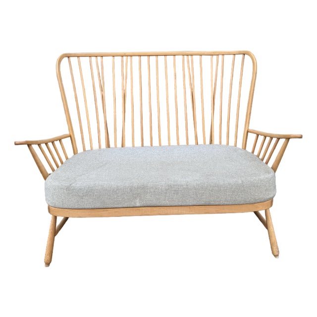Mid Century Modern English Ercol Rare Evergreen High Back Settee For Sale