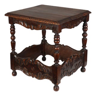 Belgian Oak Carved Square Side Table, 1700s For Sale