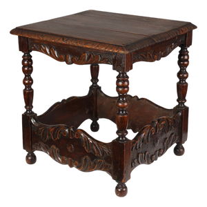 Belgian Oak Carved Square Side Table, 1700s