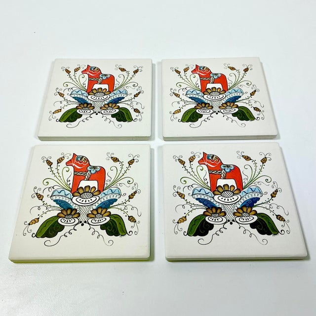 Late 20th C Swedish Gustavian Boho Chic Dala Horse Coasters - Set of 4 For Sale - Image 10 of 10