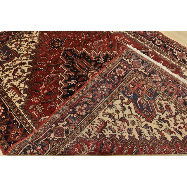 Heriz Rug 7’1” X 10’1” Red Wool Vintage Tribal Hand-Knotted Oriental Carpet For Sale - Image 14 of 15