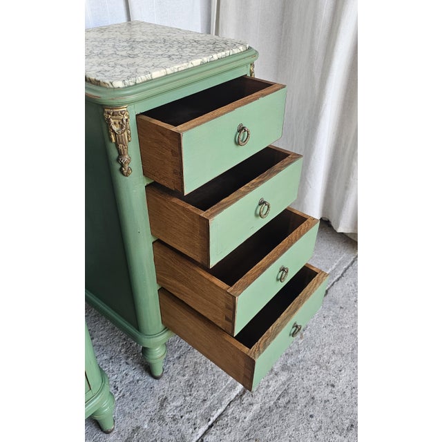 Vintage Pair of Nightstands, French Louis XVI Style Marble-Top For Sale - Image 9 of 18