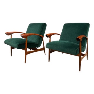 Pair of Armchairs in Brazilian Hardwood & Green Velvet by Liceu De Artes E Ofícios, 1960s For Sale