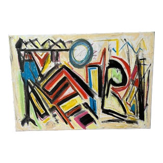 Listed John Schwab Original Oil Abstract Expressionist Oil Painting Cubism MCM Rothko Kandinsky For Sale