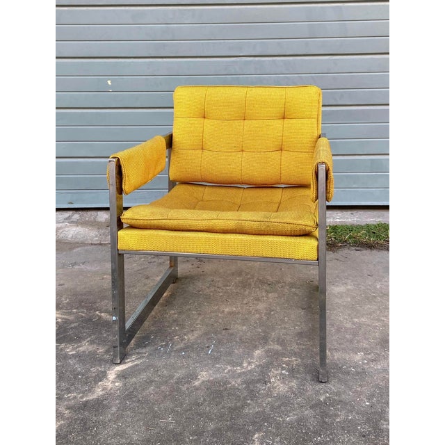 Yellow Modern Chrome Armchair or Side Chair | in the Style of Milo Baughman For Sale - Image 8 of 12