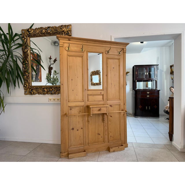 Antique Gründerzeit Rustic Wardrobe wirh Clothes Rack in Softwood For Sale - Image 3 of 10